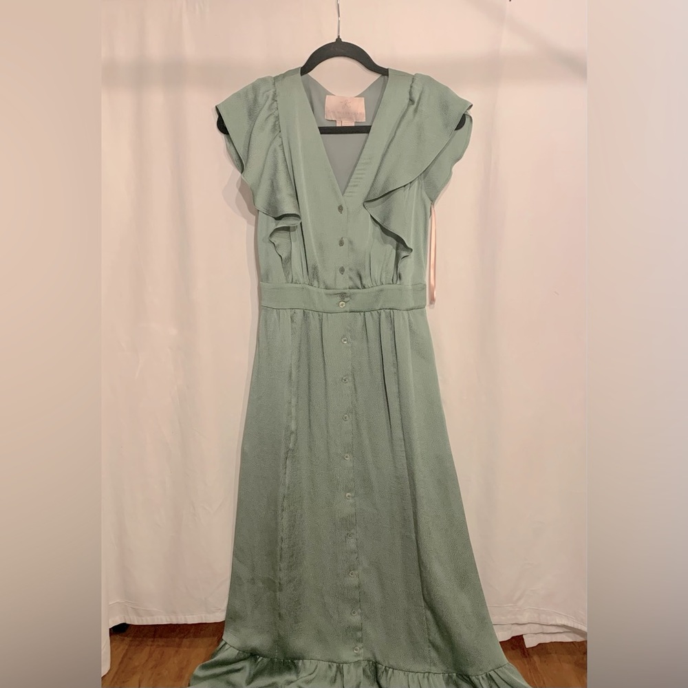 Gal meets glam button up green dress